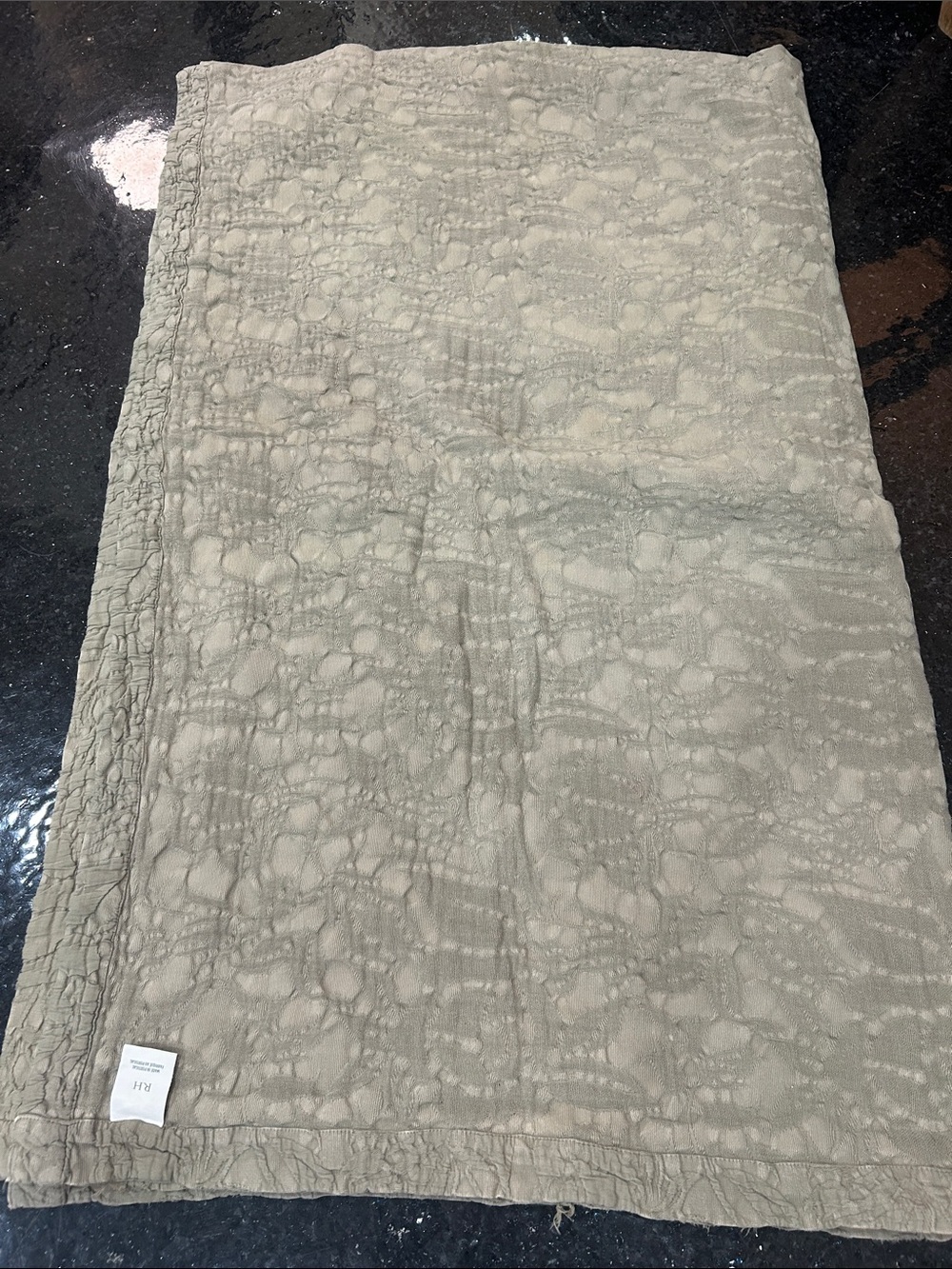 Restoration Hardware Quilted Belgian Linen Distressed Euro Cal King Green/Gray